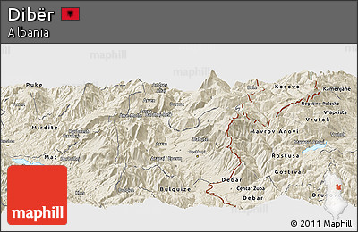Shaded Relief Panoramic Map of Dibër
