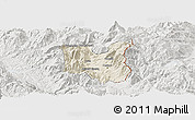 Shaded Relief Panoramic Map of Dibër, lighten, semi-desaturated