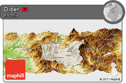 Shaded Relief Panoramic Map of Dibër, physical outside