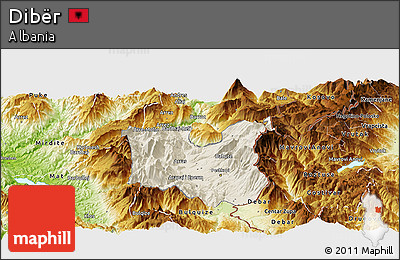 Shaded Relief Panoramic Map of Dibër, physical outside
