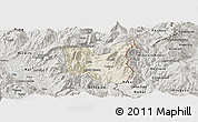 Shaded Relief Panoramic Map of Dibër, semi-desaturated