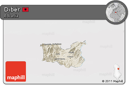 Shaded Relief Panoramic Map of Dibër, single color outside