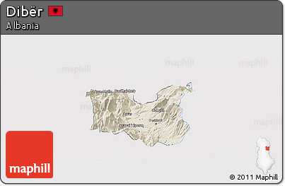 Shaded Relief Panoramic Map of Dibër, single color outside