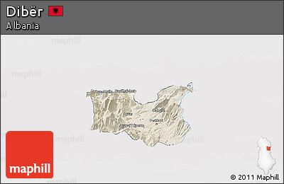 Shaded Relief Panoramic Map of Dibër, single color outside