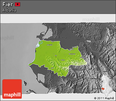 Physical 3D Map of Fier, darken, desaturated