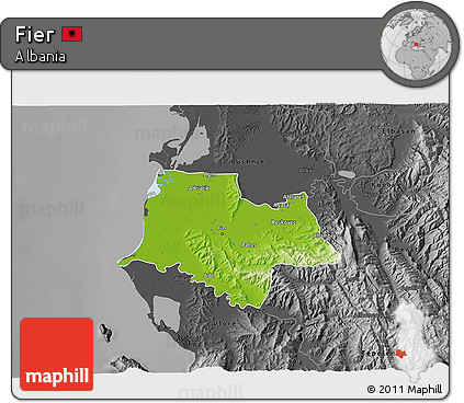 Physical 3D Map of Fier, darken, desaturated