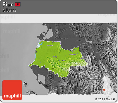 Physical 3D Map of Fier, darken, desaturated