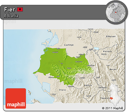 Physical 3D Map of Fier, shaded relief outside