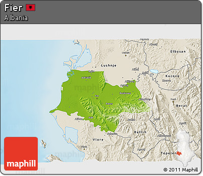 Physical 3D Map of Fier, shaded relief outside