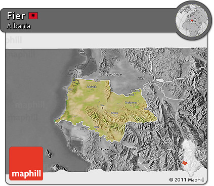 Satellite 3D Map of Fier, desaturated