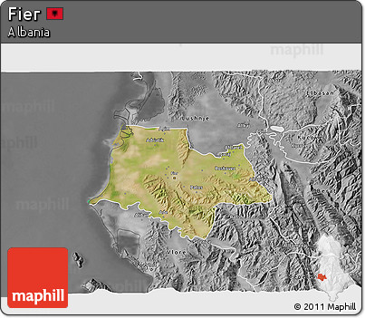 Satellite 3D Map of Fier, desaturated