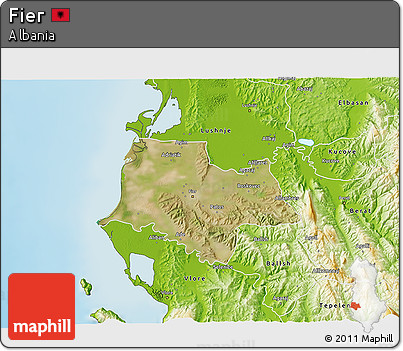 Satellite 3D Map of Fier, physical outside