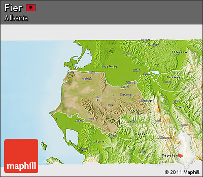 Satellite 3D Map of Fier, physical outside