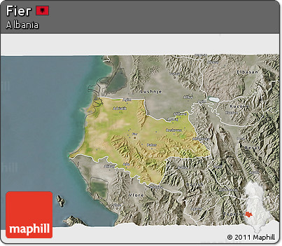 Satellite 3D Map of Fier, semi-desaturated