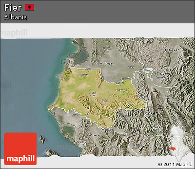 Satellite 3D Map of Fier, semi-desaturated