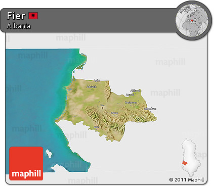 Satellite 3D Map of Fier, single color outside