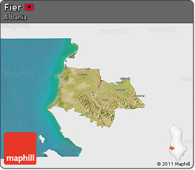 Satellite 3D Map of Fier, single color outside