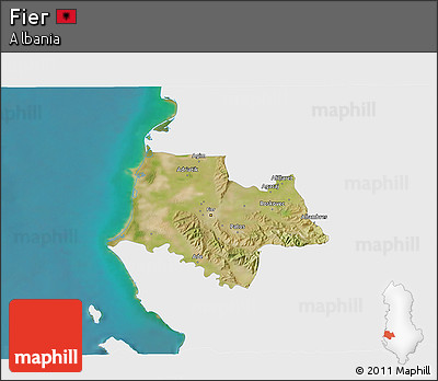Satellite 3D Map of Fier, single color outside
