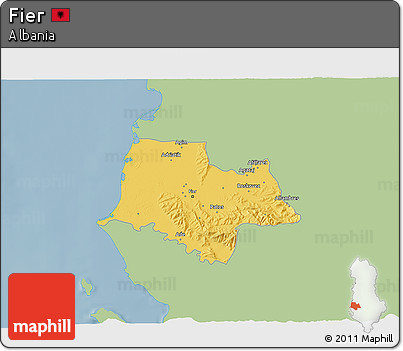 Savanna Style 3D Map of Fier, single color outside