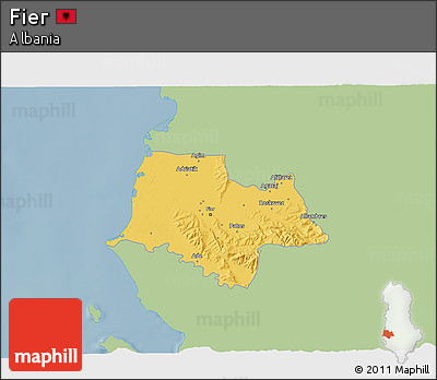 Savanna Style 3D Map of Fier, single color outside