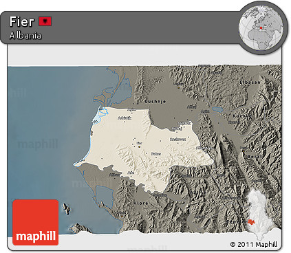Shaded Relief 3D Map of Fier, darken