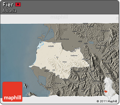 Shaded Relief 3D Map of Fier, darken