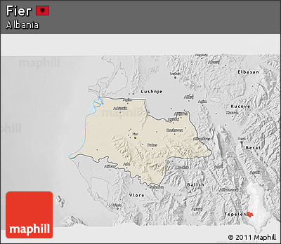 Shaded Relief 3D Map of Fier, desaturated