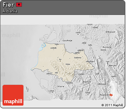 Shaded Relief 3D Map of Fier, desaturated