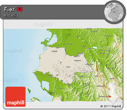Shaded Relief 3D Map of Fier, physical outside