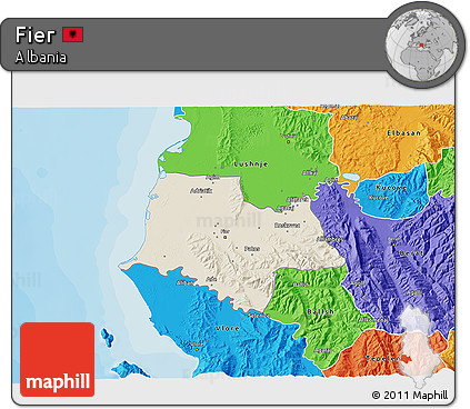 Shaded Relief 3D Map of Fier, political outside