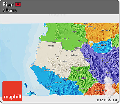 Shaded Relief 3D Map of Fier, political outside