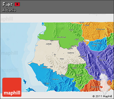 Shaded Relief 3D Map of Fier, political outside