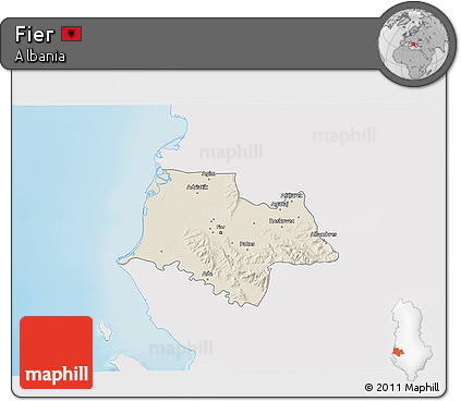 Shaded Relief 3D Map of Fier, single color outside