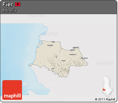 Shaded Relief 3D Map of Fier, single color outside