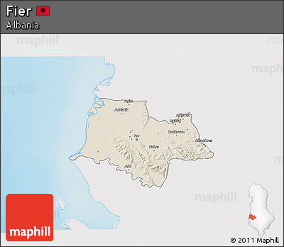 Shaded Relief 3D Map of Fier, single color outside