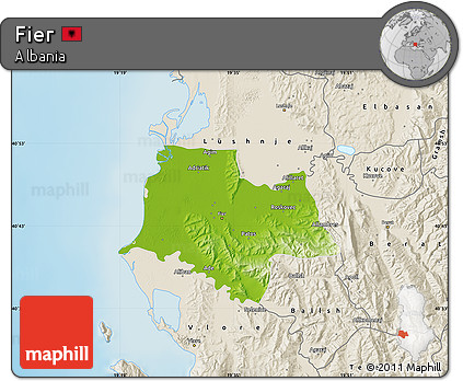 Physical Map of Fier, shaded relief outside