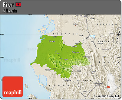 Physical Map of Fier, shaded relief outside