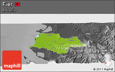 Physical Panoramic Map of Fier, darken, desaturated