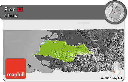 Physical Panoramic Map of Fier, darken, desaturated