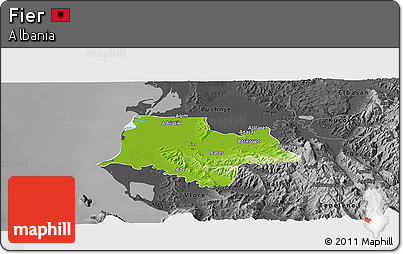 Physical Panoramic Map of Fier, darken, desaturated