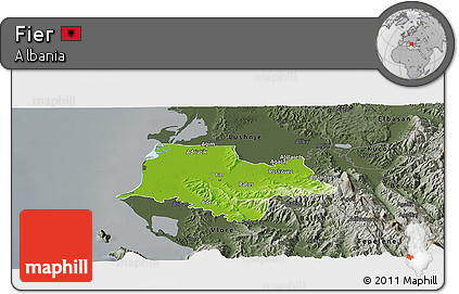 Physical Panoramic Map of Fier, darken, semi-desaturated
