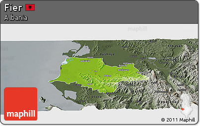 Physical Panoramic Map of Fier, darken, semi-desaturated