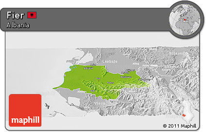 Physical Panoramic Map of Fier, lighten, desaturated