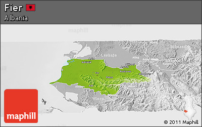 Physical Panoramic Map of Fier, lighten, desaturated