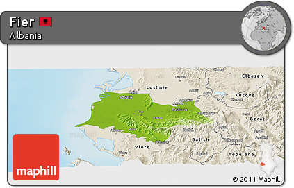 Physical Panoramic Map of Fier, shaded relief outside