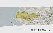 Satellite Panoramic Map of Fier, lighten, semi-desaturated
