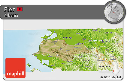 Satellite Panoramic Map of Fier, physical outside