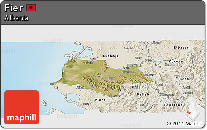 Satellite Panoramic Map of Fier, shaded relief outside