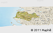 Satellite Panoramic Map of Fier, shaded relief outside