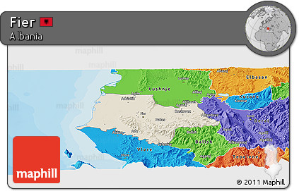 Shaded Relief Panoramic Map of Fier, political outside